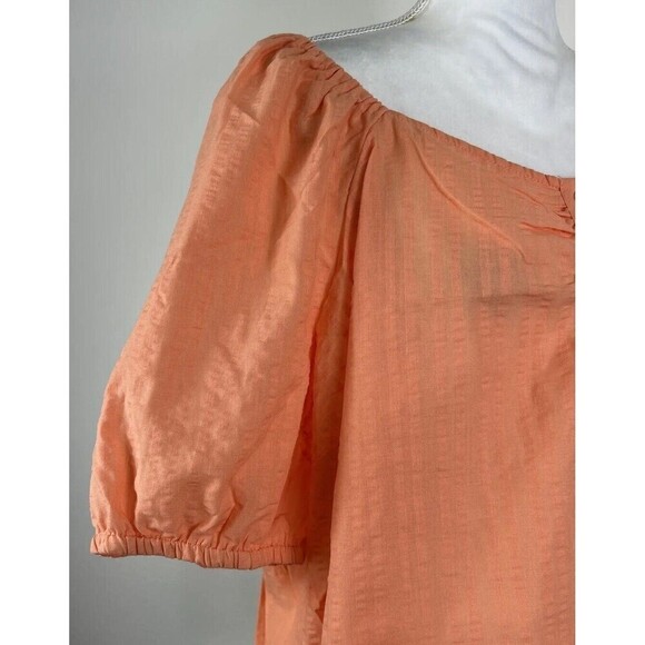 Torrid Seersucker Button Front Puff SS Top Papaya Punch Plus Size 2X (18/20) - Picture 10 of 11